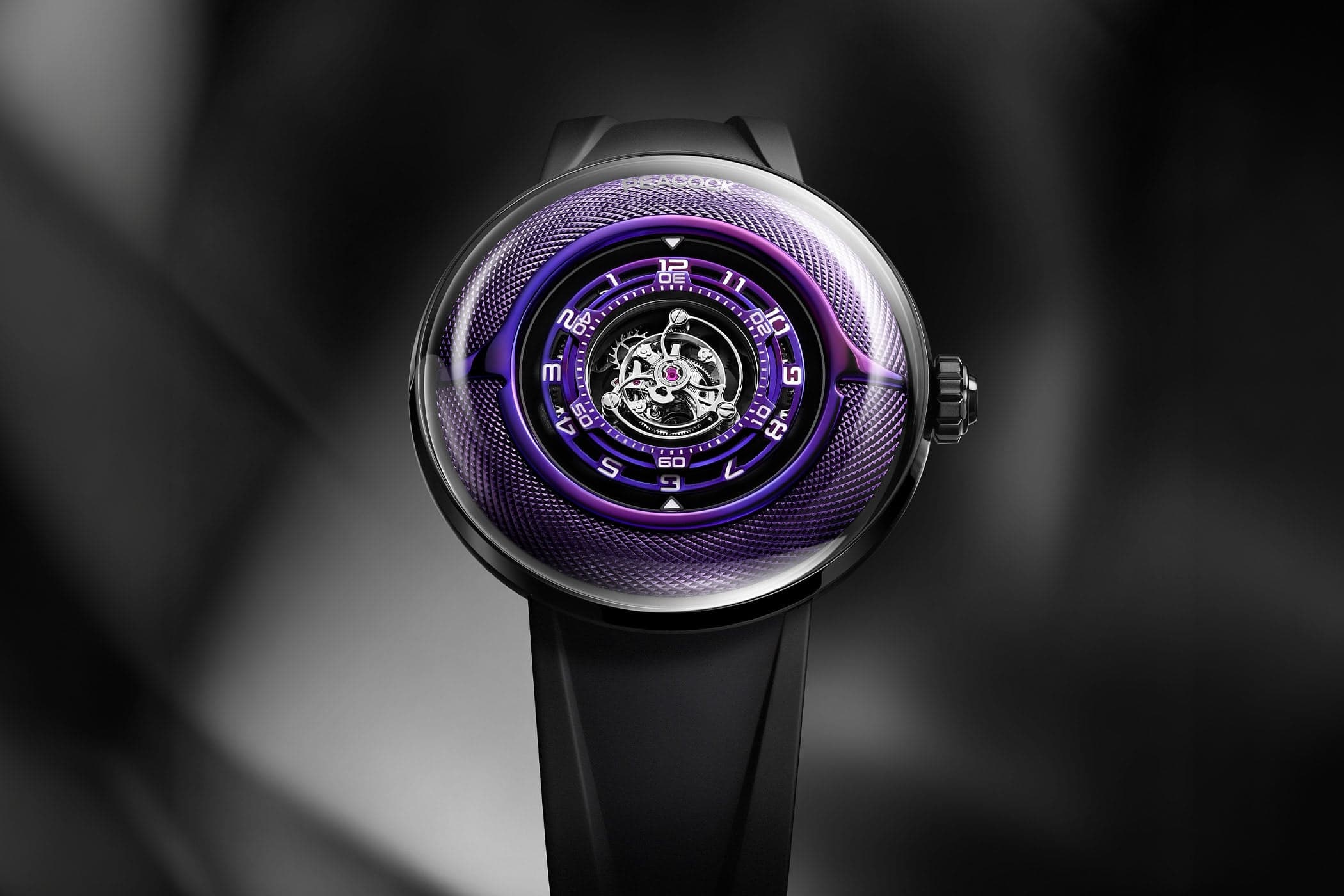 Peacock Black Hole III Curved Guilloche Tourbillon